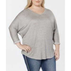 Celebrity Pink Women's Heather Gray  Trendy V-Neck Top Plus Size 3X